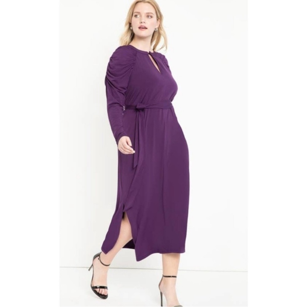 Eloquii Deep Mulberry Keyhole Puff-Sleeve
Easy A-Line Dress, New with Tags